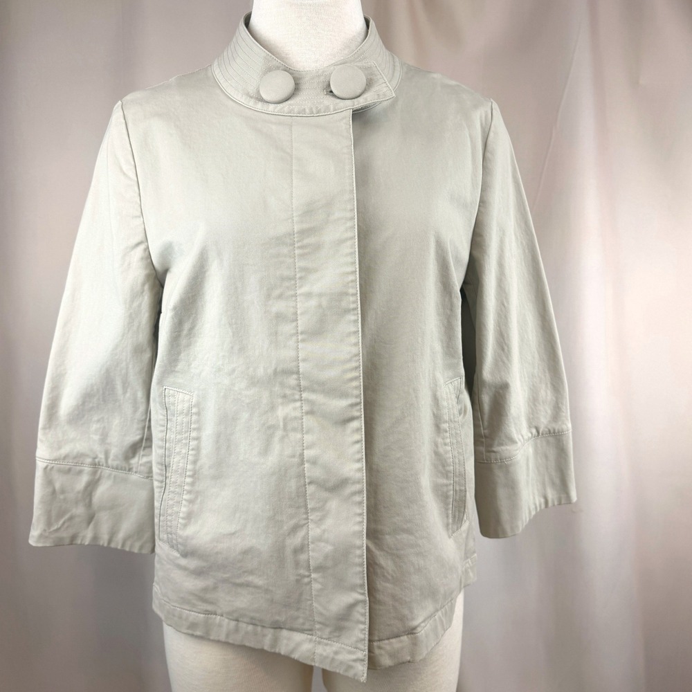 TALBOTS Khaki Hidden Button Jacket|M|Cotton Stretch Preppy Tailored Scandi Fall